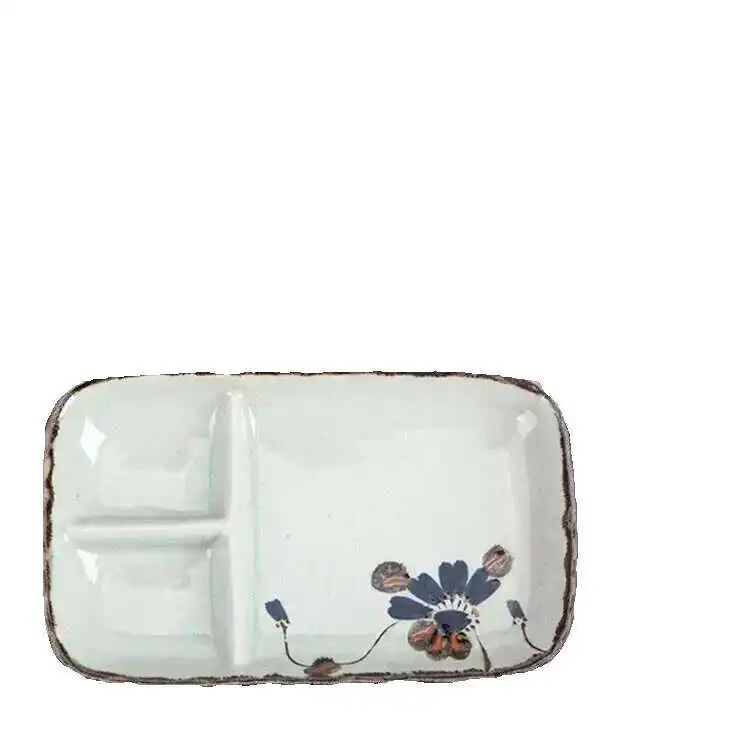 Part Dumpg Plate Cooking Three Grid Rectangular Japanese Style Dining Creative Internet Celebrity Restaurant Tableware