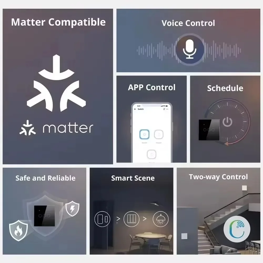 Melery Matter Thread WiFi Inteligentny włącznik ścienny z czujnikiem dotykowym Pilot Alexa Google Home Siri Homekit SmartThings