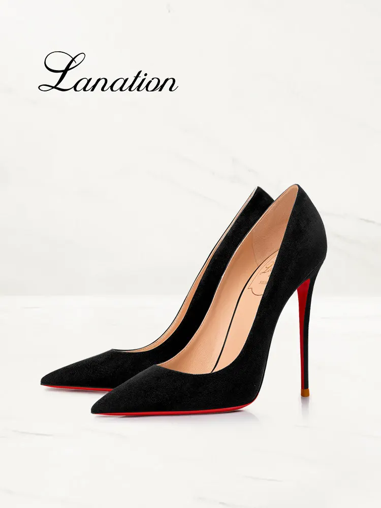 

Women's suede black high heels with pointed toe and thin heel, 2026 new style high heels, comfortable and high-end single shoes