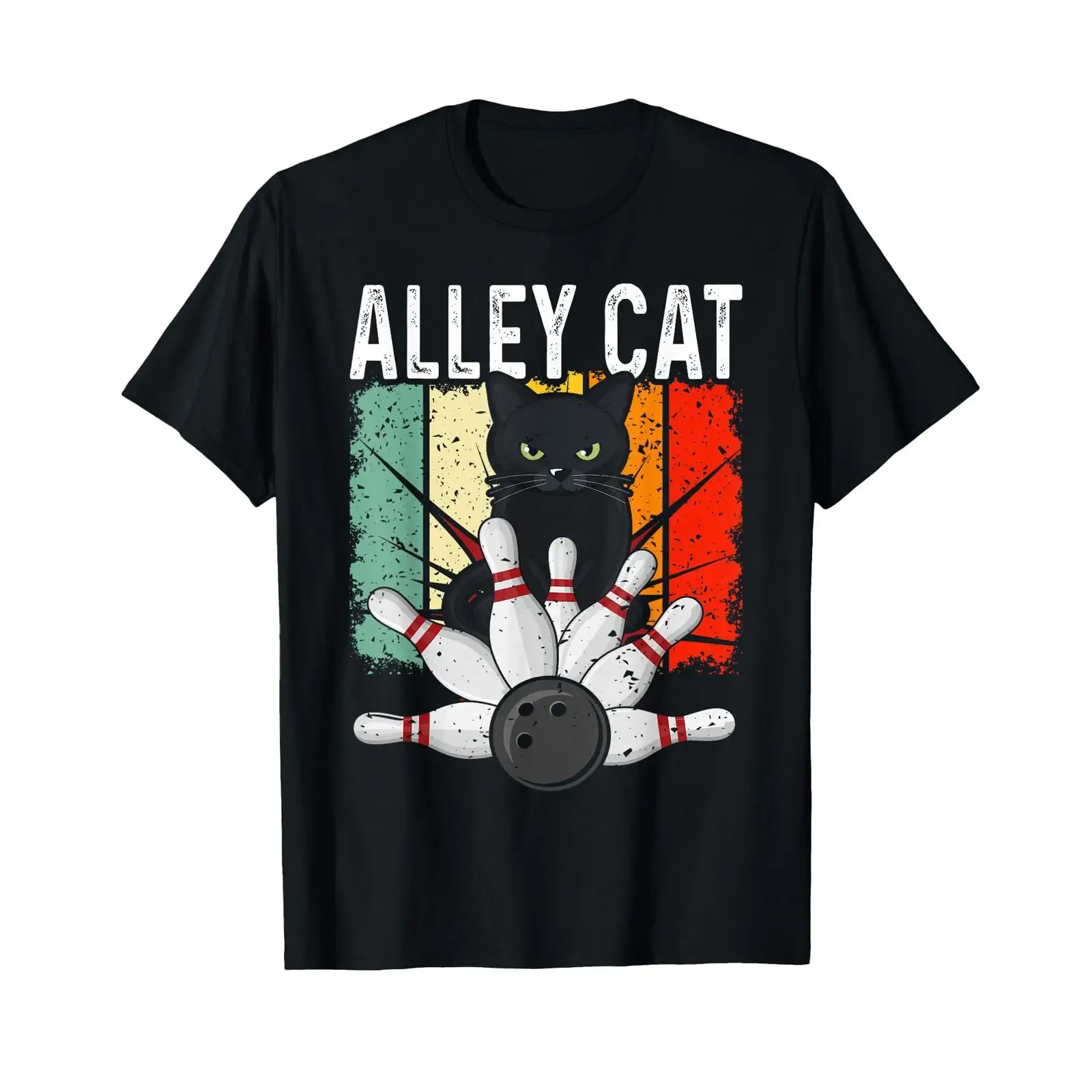 Retro Bowling Vintage Bowler Alley Cat T Shirt vintage Washed streetwear Casual Unisex Slightly fashion Stretched Stylish