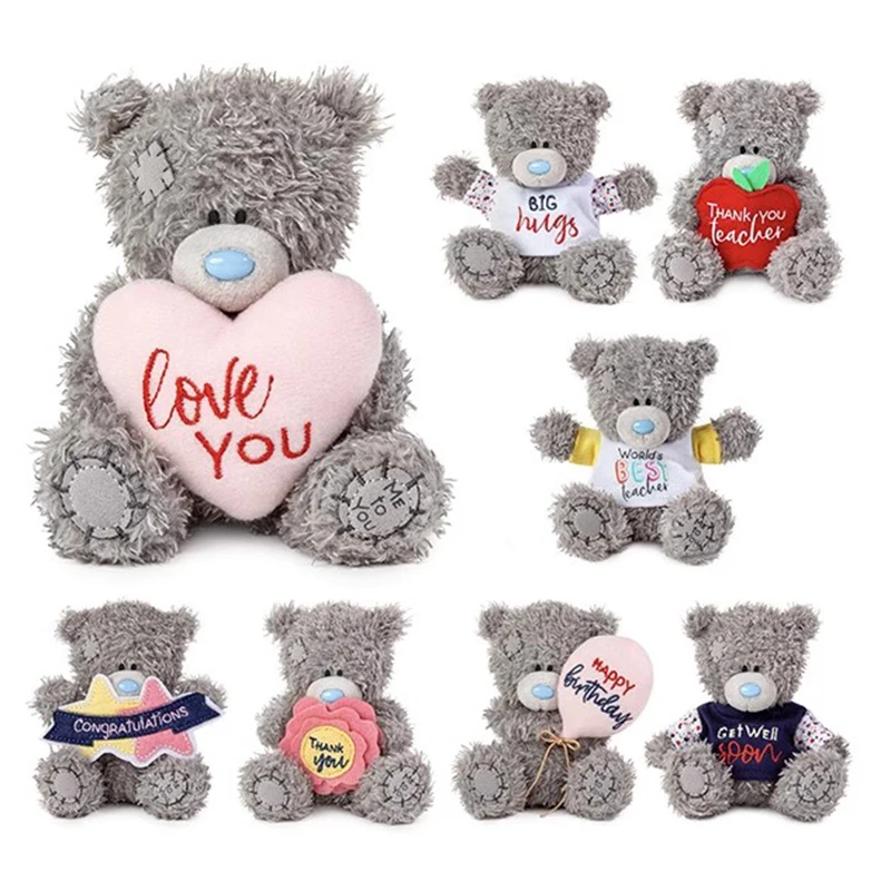 Beggar Teddy Bear Hug Red Rose Flower Patch Body Gray Tatty Ted Dress Plush Toy Stuffed Doll Cartoon Animal Boy Girl Friend Gift