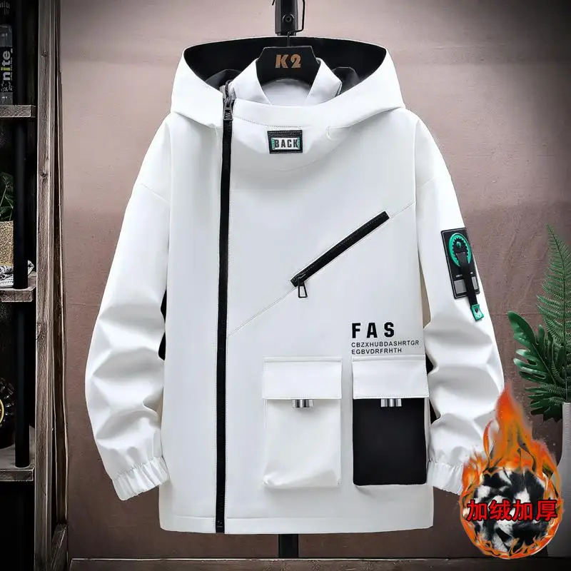 

Fashion Casual Men's Warm Hooded Fleece Liner Jackets 2025 Autumn Winter Youth Thick Plush Coats Loose Windproof Wear Top Parkas