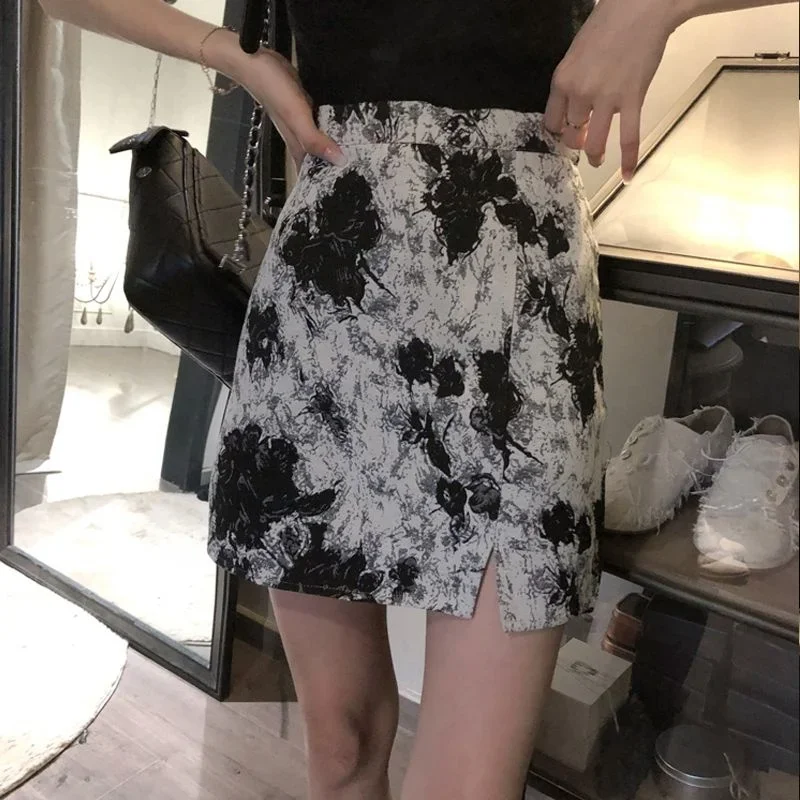 

Skirt Female Summer 2023 Style A-line Half Length Skirt High Waist Split Skirt Ropa Mujer Mini Skirts Clothes for Women