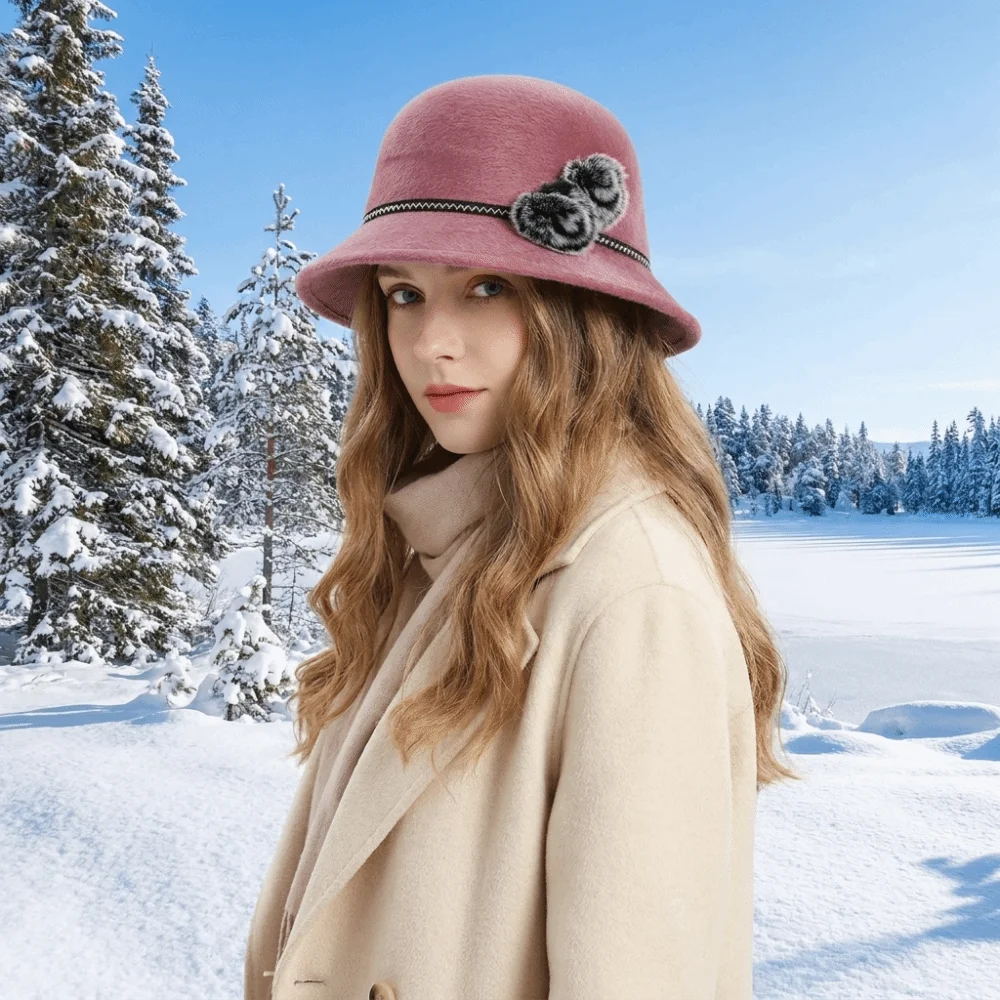 Simple Imitation Fur Topper Hat Ball French Style Fisherman Hat Hepburn Solid Color Woolen Bucket Hat Lady