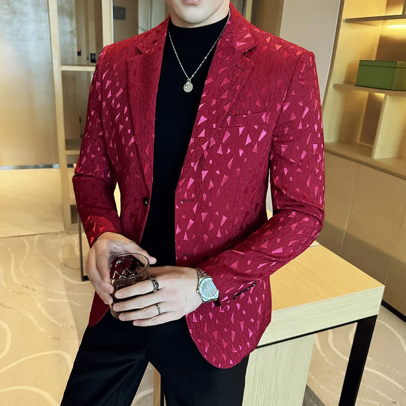 New British Style Korean Style Suit Jacket Business Formal Slim Fit Fashionable Printed Jacket Social Ball Groom Tailcoat Blazer