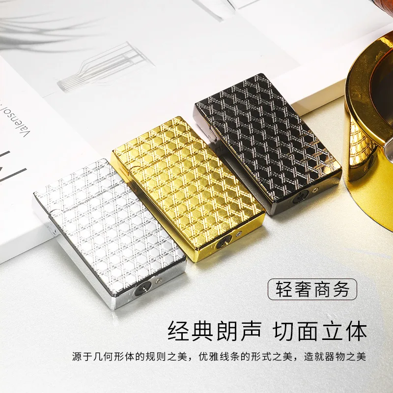 2026 Blue Flame Straight-through Lighter Diamond Faceted Metal Windproof Lighter