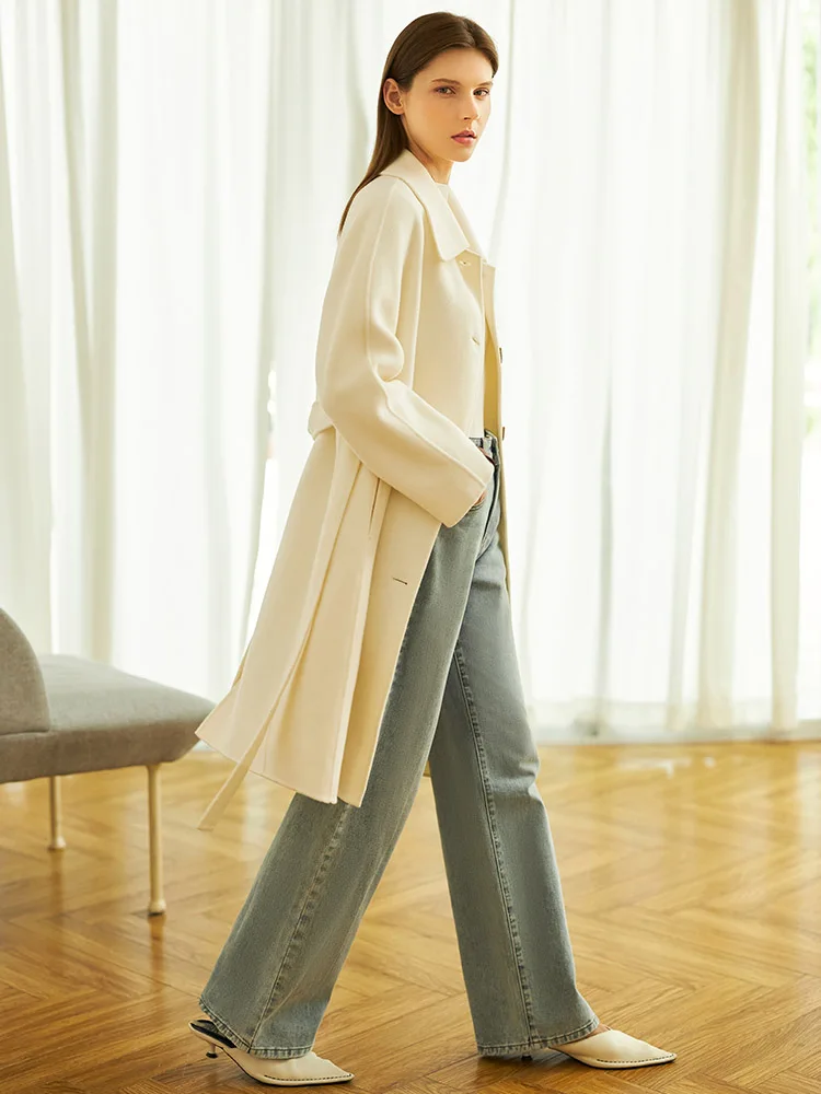 Amii minimalismo casaco de lã feminino 2025 inverno novo elegante único breasted jaqueta longa moda solta casaco feminino 12141003