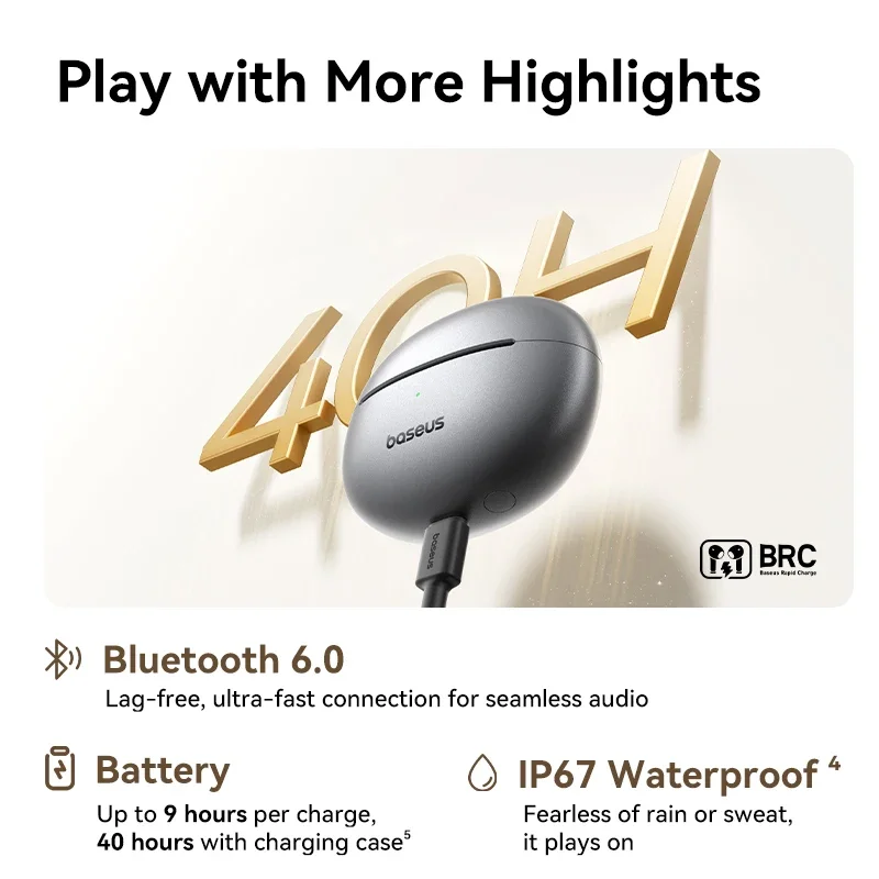 Baseus MC1 Pro سماعات أذن لاسلكية مزودة بتقنية البلوتوث 6.0 Hi-Res Ultra Open Earbuds أقراط 4-Mic ENC كليب على براعم الأذن سماعة الرأس