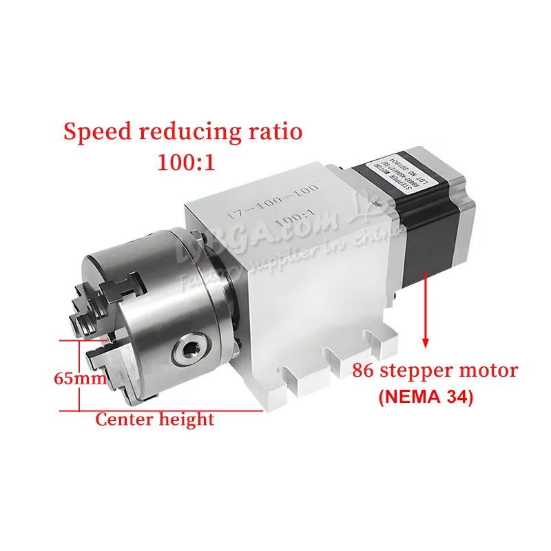 4th Rotary A-axis for CNC Engraving Machine 17-100-100B 100mm Chuck 3/4Jaws 86mm Nema 34 Motor 100:1 Indexing Head Control Box