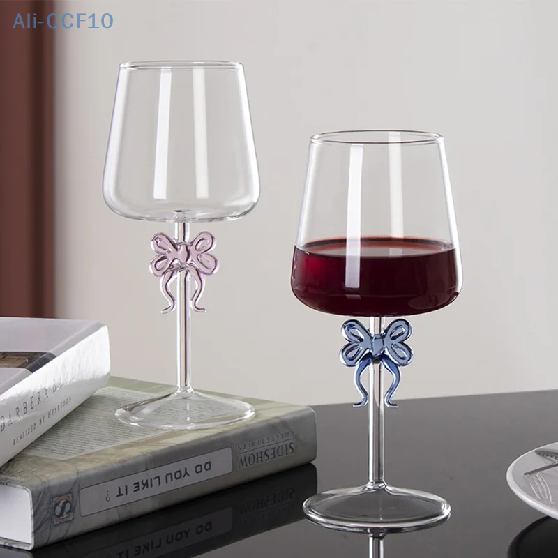 

Elegant Pink Bowknot Red Wine Glass Goblet Champagne Flute Creative Sparking Wine Glass Cup For Bar Party Events