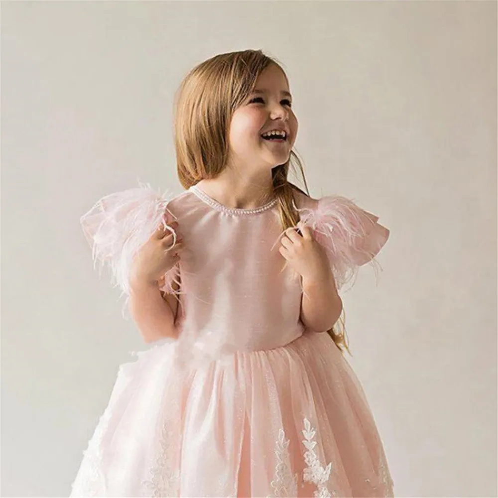 

Cute Bow Sashes Flower Girl Dresses Top Satin Pleated Tulle A-Line Celebrity Dress Solid Color Simple Prom Party Gowns