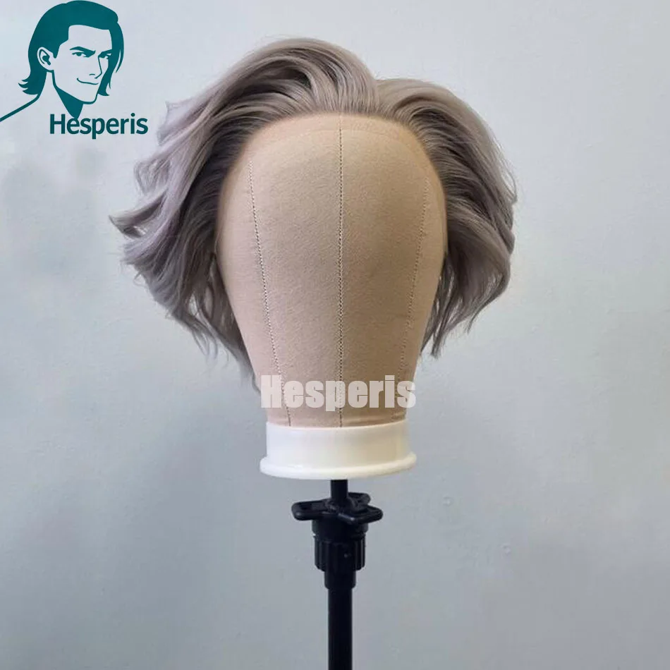 

Мужской парик Hesperis Grey-haired, предварительно сорванный короткий волнистый парик из натуральных волос, бразильский парик Remy, полный парик шнурка для мужчин, свободная часть