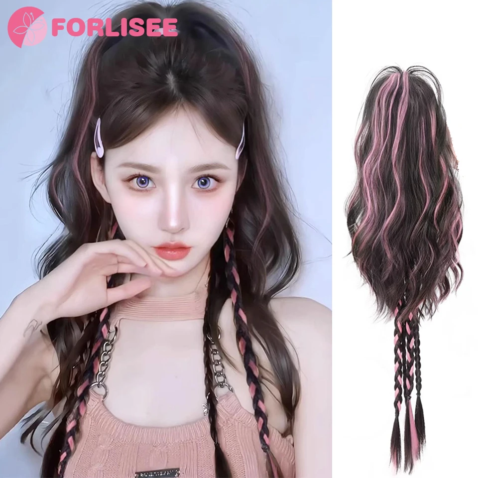 Synthetic Wig Braid Female Pony Tail Color Braid Half Tied High Pony Tail Dopamine Fried Dough Twists Braid Boxing Braid Wig