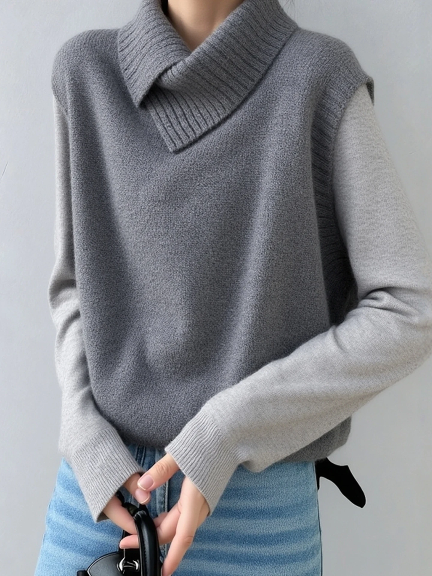 الكورية Sle فضفاض محبوك سترة لون نقي متداخل الشتاء أعلى التخسيس تصميم تنوعا عارضة تخفيف Faion المرأة سترة #4