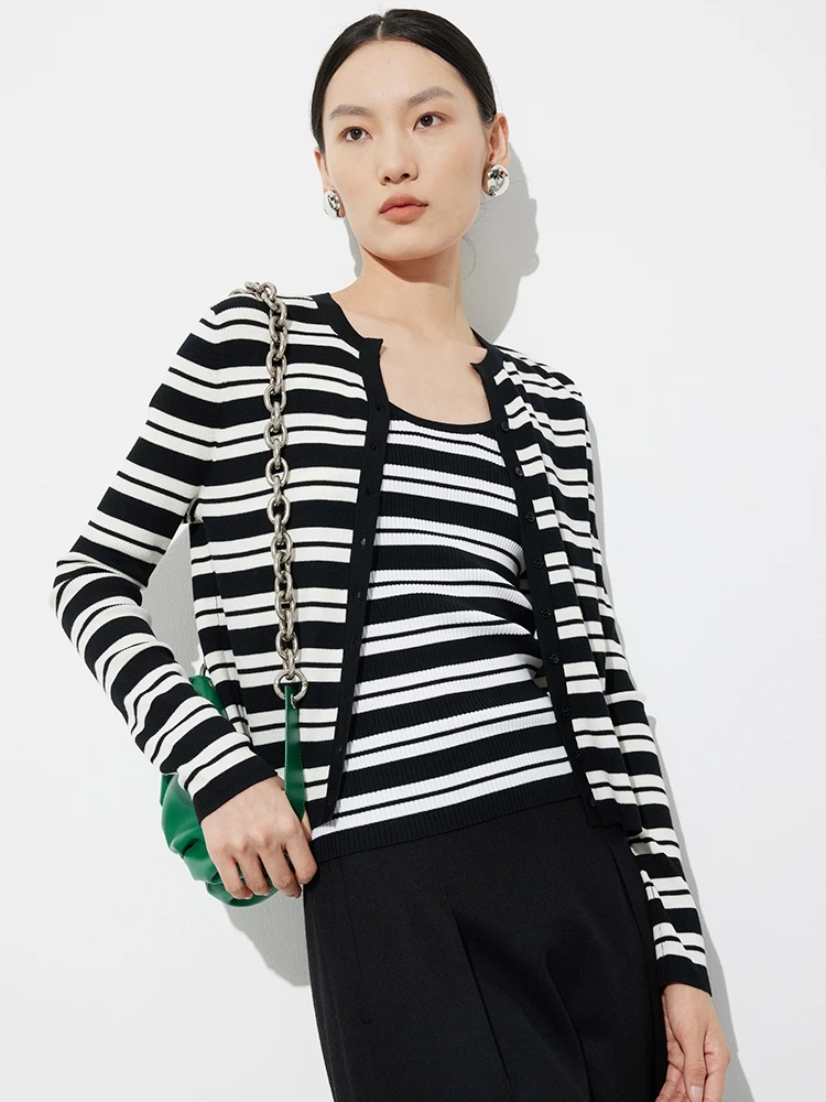 

Wei Premium Australian Spun Wool Knitted Vest Sweater Set Striped Color Blo Design Commute Sle Slim Fit Long Sve