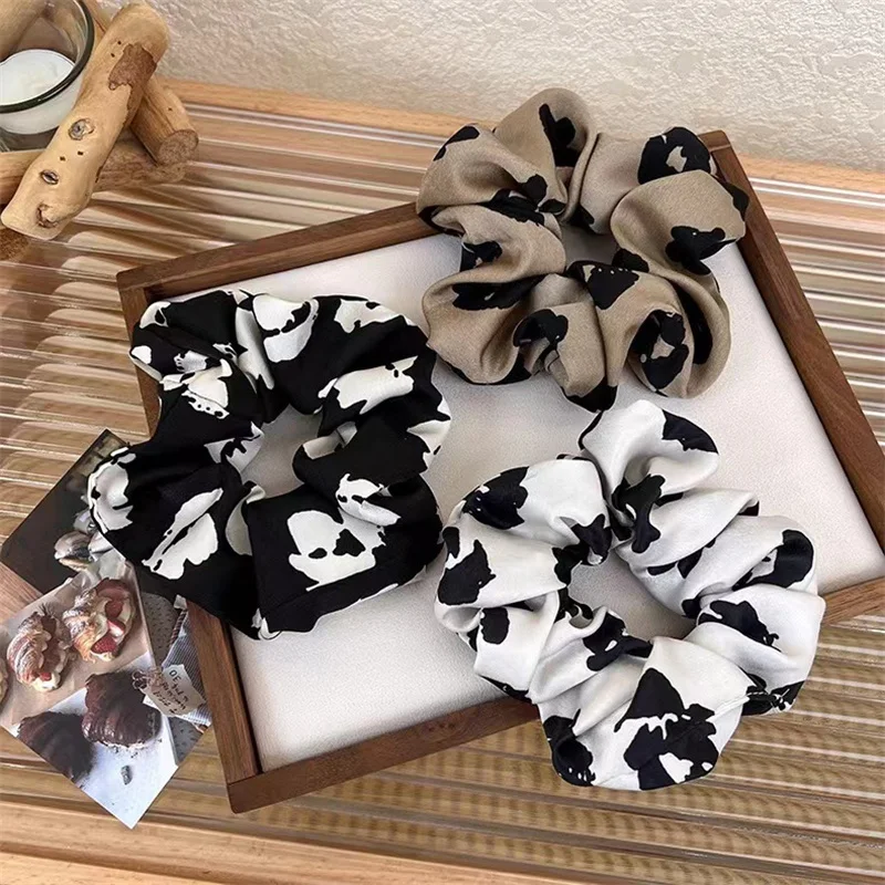 Design Elastic Hair Bands Scarf Women Silk Ponytail Holder Girl Hair Rubber Bundles Hair Tie Black Scrunchies Korean Headdress