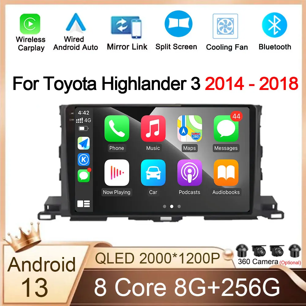 

Android 13 for Toyota Highlander 3 2014 - 2018 Auto Radio Car Multimedia Player Navigation GPS Screen 4G Stereo Wireless Carplay