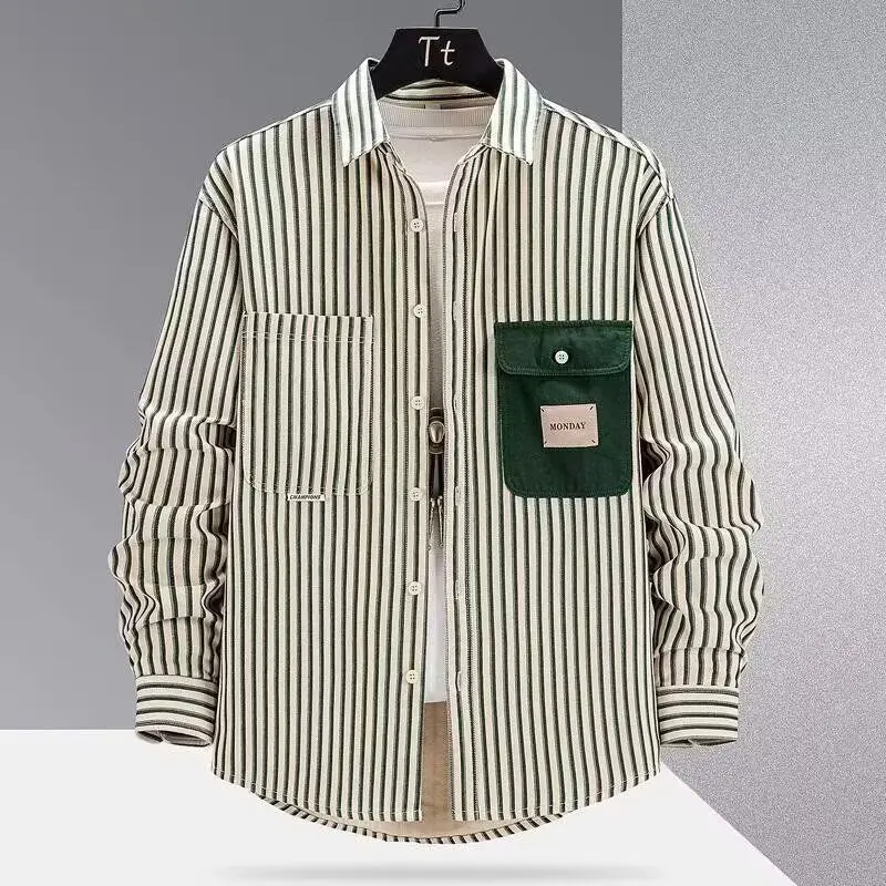 

New Men's Casual Loose irt Autumn Faion Versatile Outerwear Stand Fit Long Sve Anti-Wrinkle Boys' Clothing