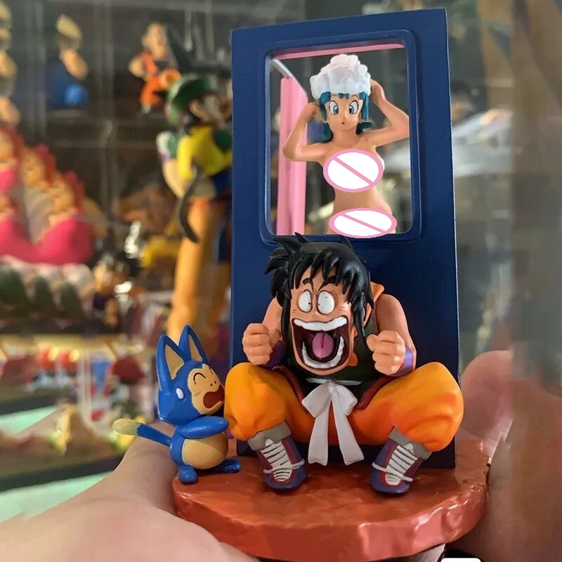 9cm Dragon Ball Action Figures Yamcha Peeks At Bulma Taking A Bath Funny Model Peripheral Collection Ornaments Dolls Gifts Toys