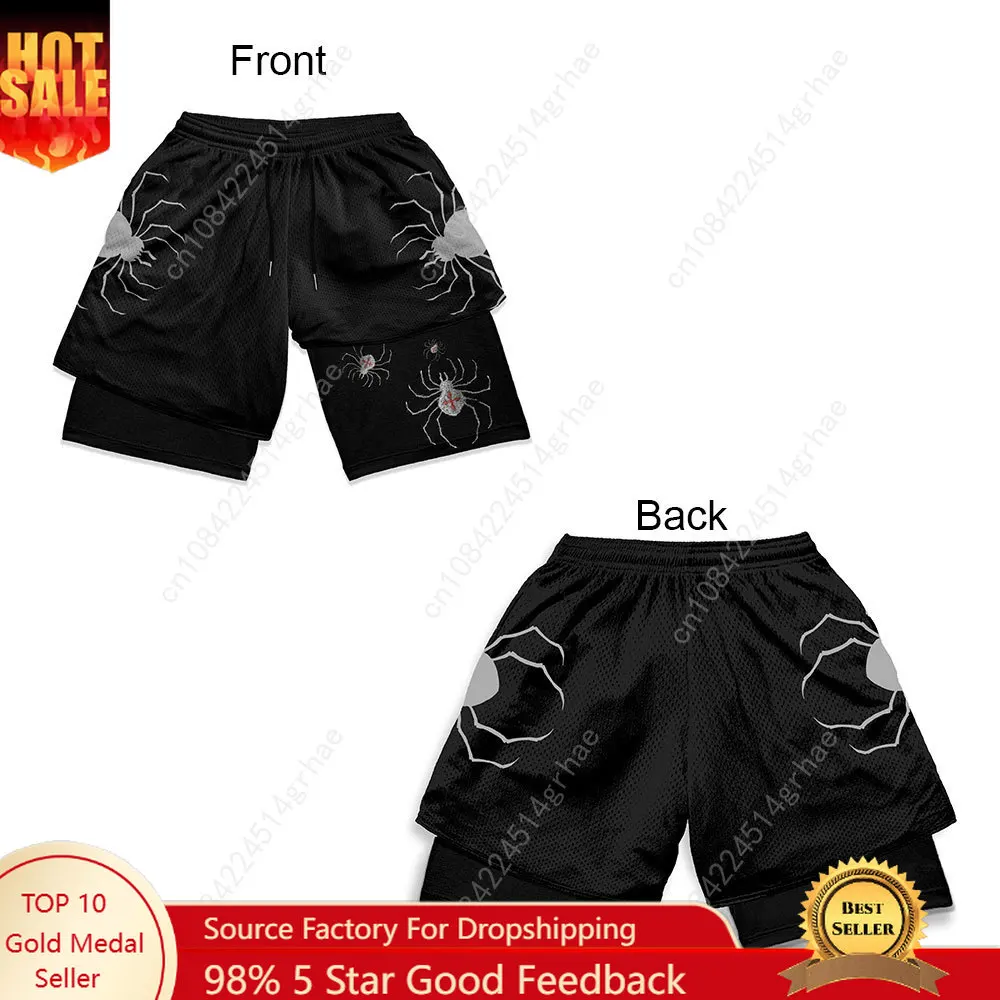 

Anime Print Running GYM Shorts 2 In 1 Double-deck Sport Shorts Sportswear Gym Fitness Short Pants Training Jogging Bottom