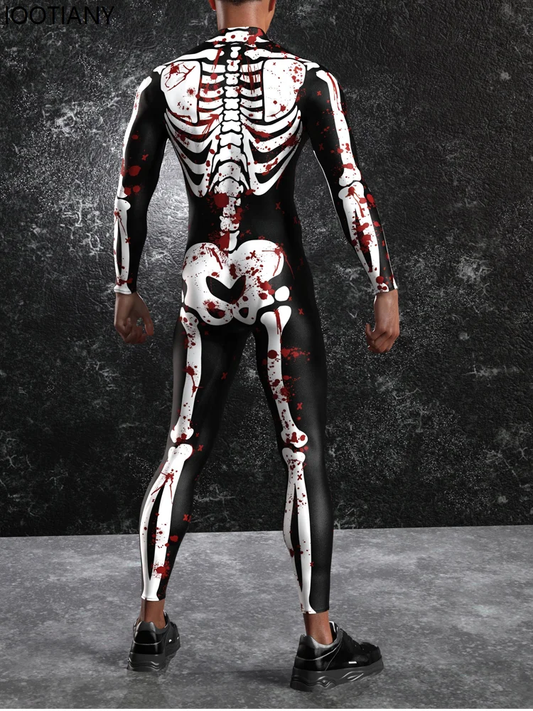 Halloween Skull Print Cosplay Jumpsuit Men Sexy Bodysuit Horror Theme Party Zentai Suit Festival Rave Outfit Aerial Yoga Clothes