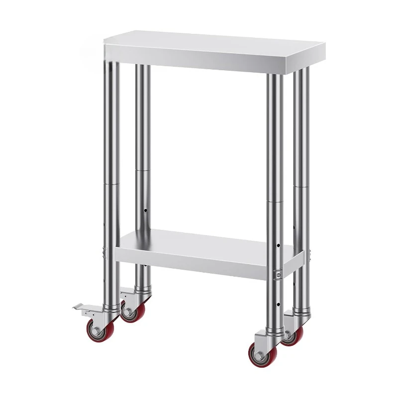 Stainless Steel Work Table with Wheels 24 x 12 x 32 Inch Prep Table with 4 Casters Heavy Duty Work Table for Commercial