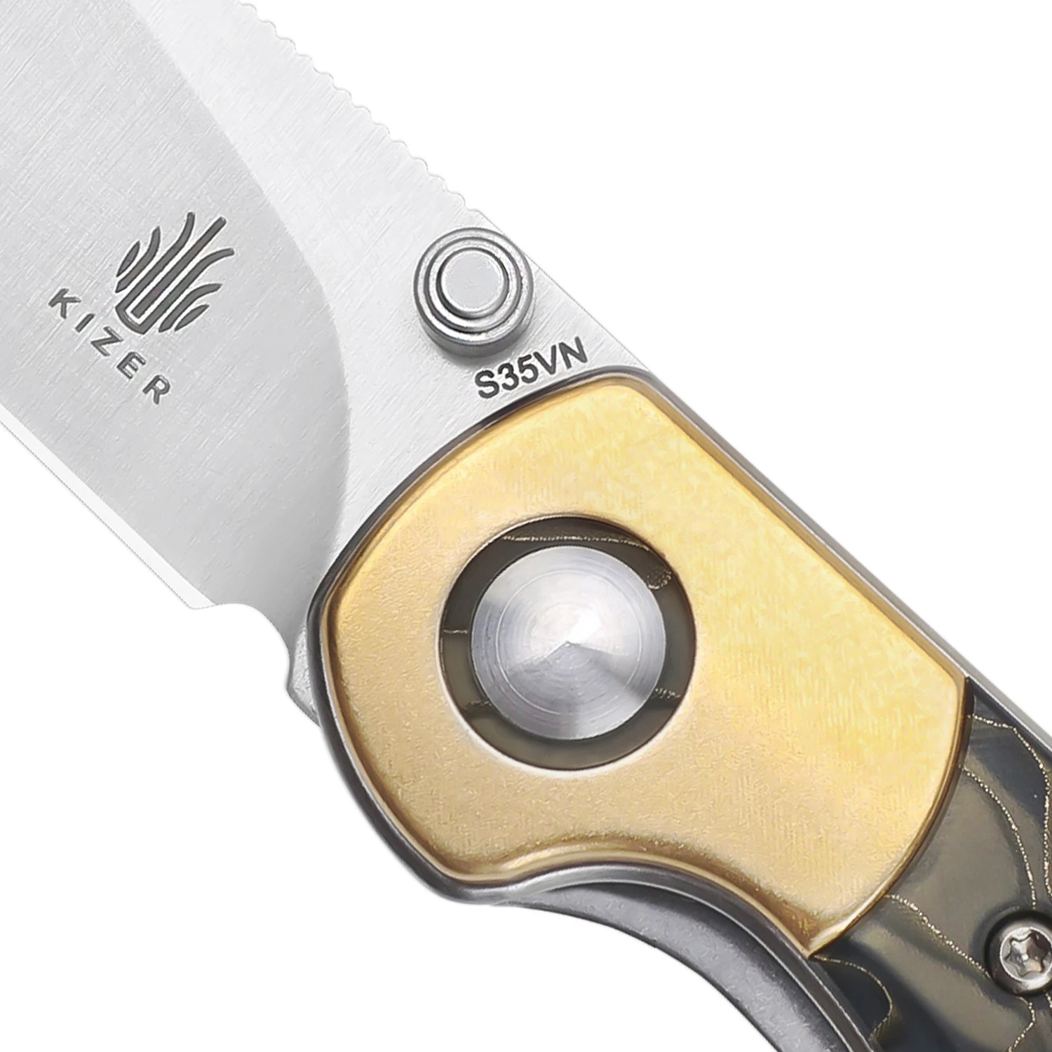 Kizer Knife Camping  PPY Ki3587A1 2022 New Brass+Raffir Handle with S35VN Steel Blade Outdoor Bushcraft Knife