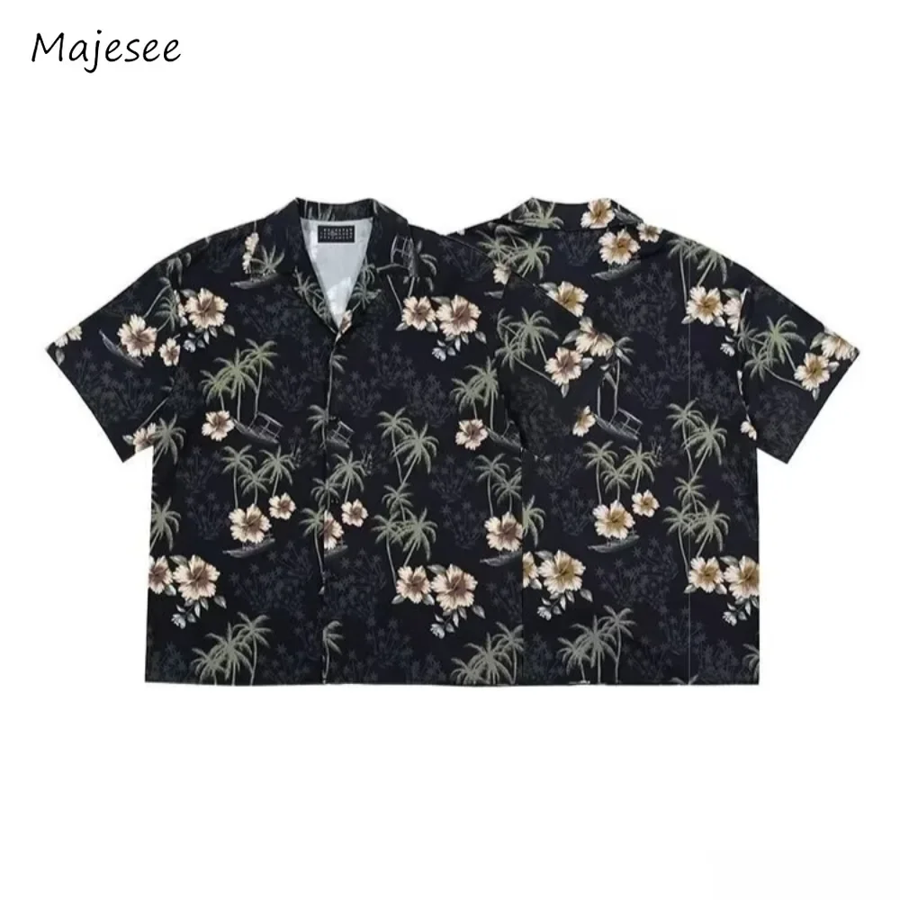 

Men Shirts Floral Couplewear Beach Vintage Slouchy High Street Designed Travelling Holiday Fashion Handsome Temper Korean Style