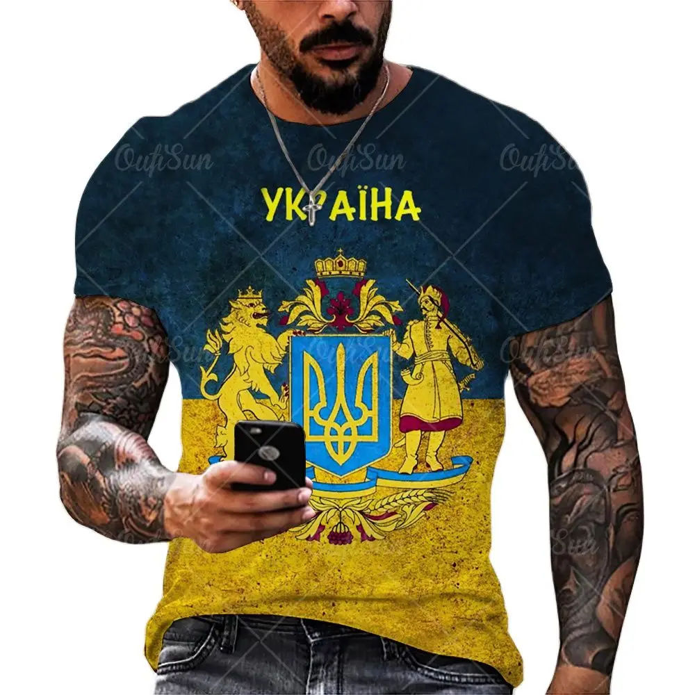 

Retro summer O-neck men's Ukrainian men's T-shirt 3D printed clothing flag short sleeved Harajuku top clothing