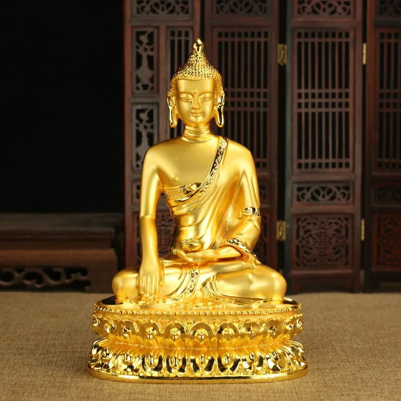 21cm statue, Shakyamuni figurine, gold-painted, one of the Three Jewels Buddha figurines