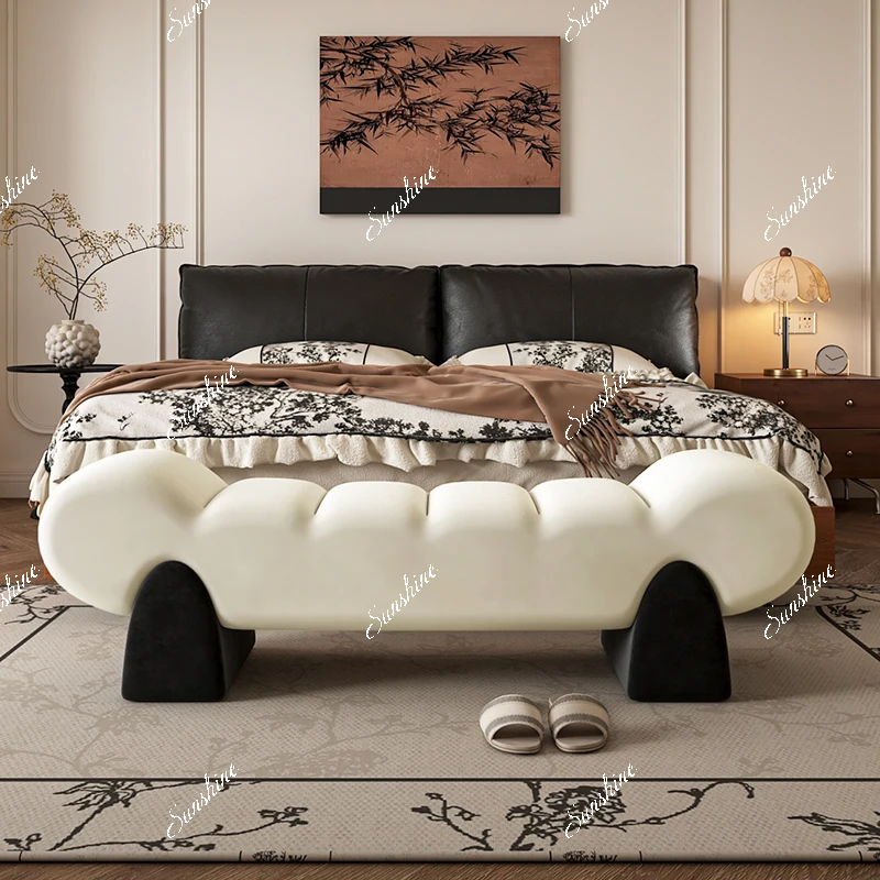 Medieval simple solid wood creative fabric sofa stool, bedroom end of bed, household cloakroom