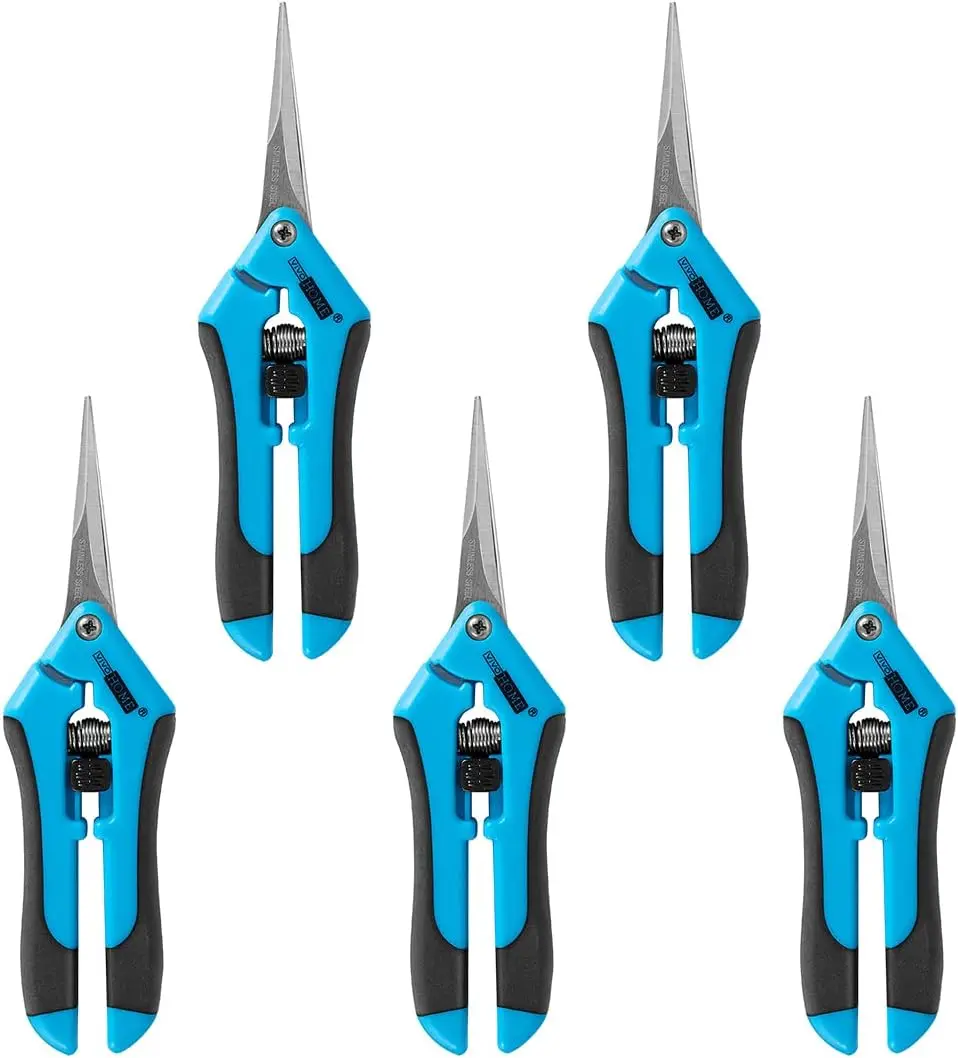 Gardening Hand Pruner with Straight Stainless Steel Blades Non-stick Pruning Shear   Blue for Potting (Pack of 5)