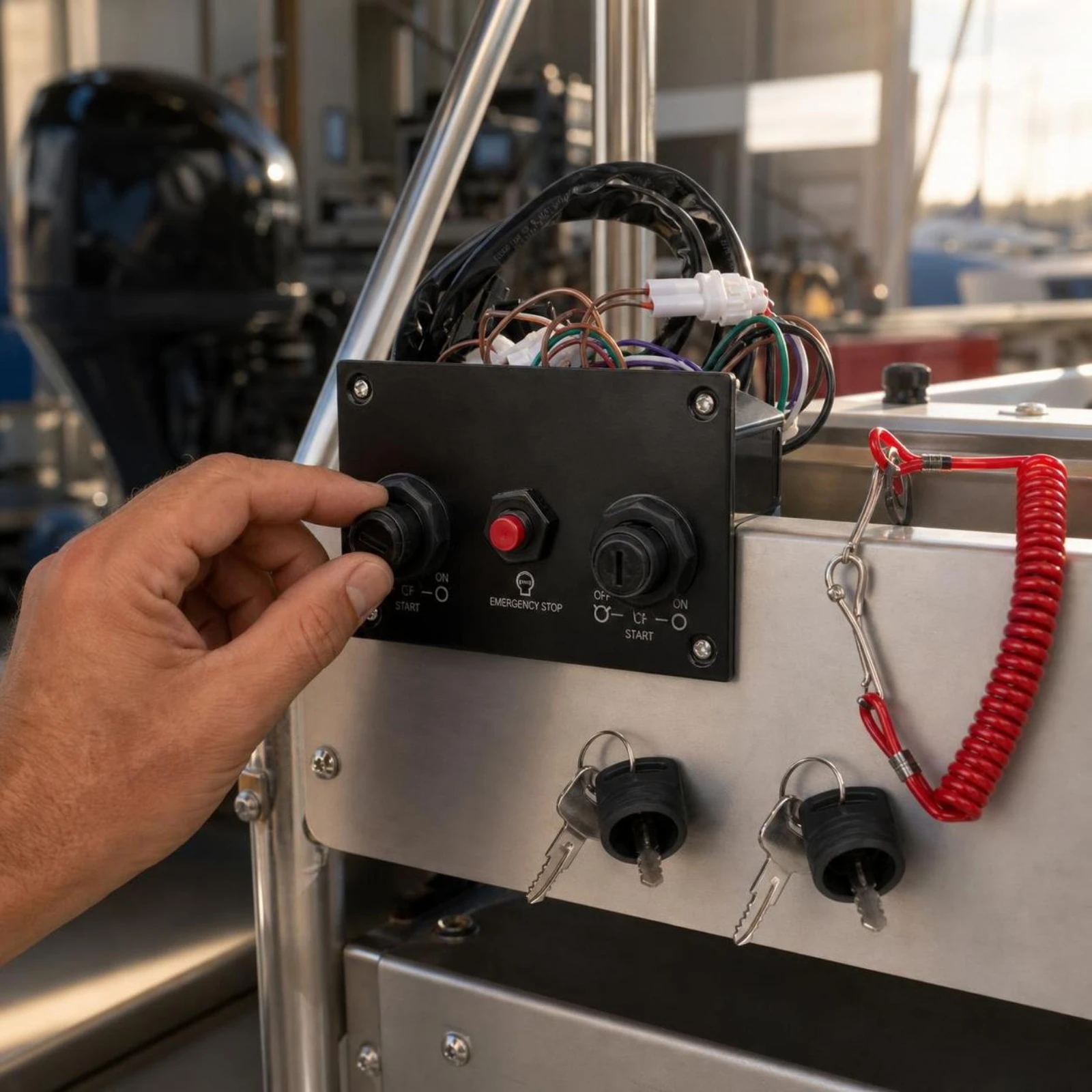 Outboard Control Panel Plug-and-Play Marine Switch Panel with Wiring Harness Easy to Install Dustproof for Boat Owners, Boats