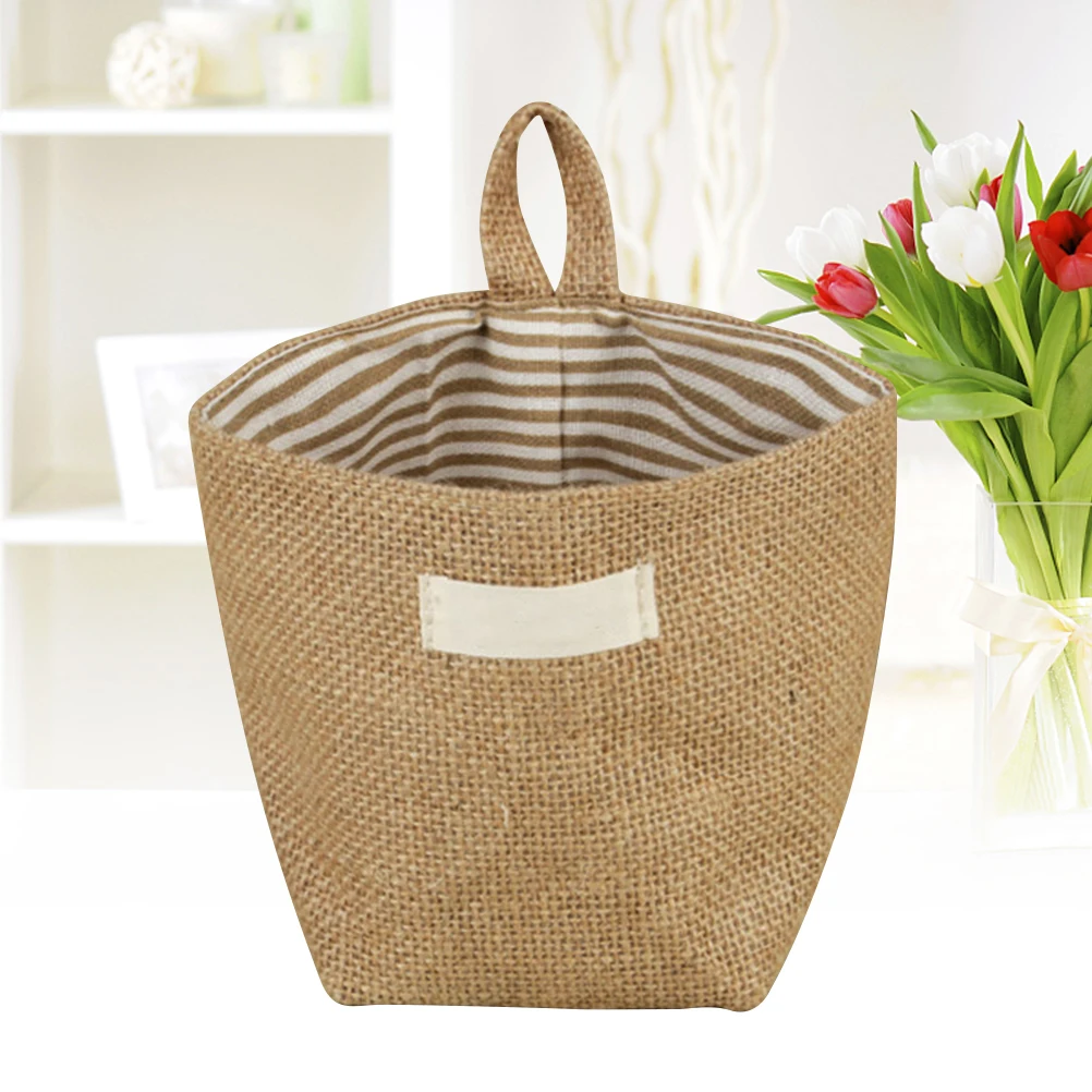 

Hanging Storage Bag Jute Fabric Eco friendly Breathable Home Decorative Small Sacks Basket Storage Baskets Little Striped Flower