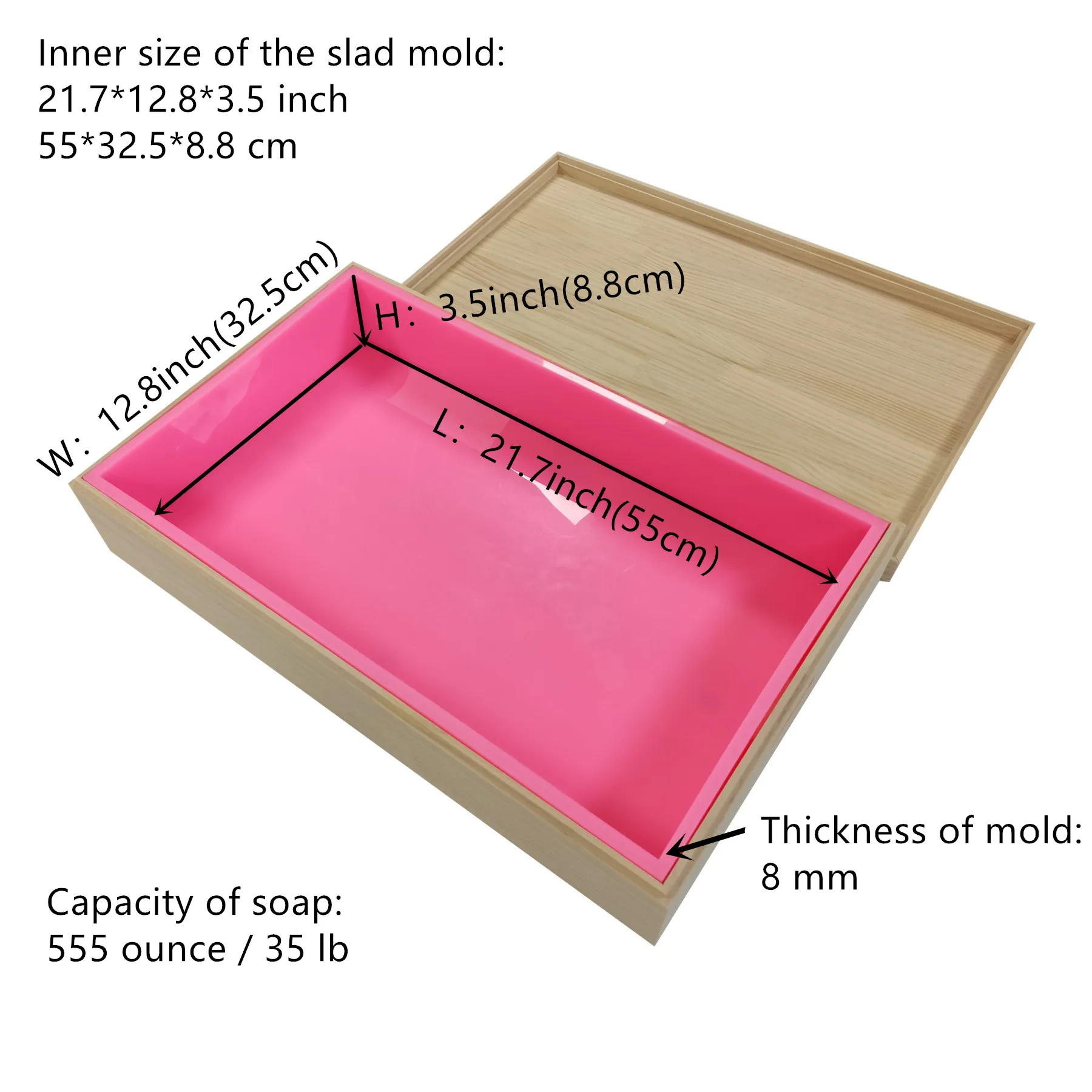 Large 35 lb Silicone Liner Soap Mold 555 OZ Big Slab Molds with Wooden Box Lids Loaf Bar Soap Mould