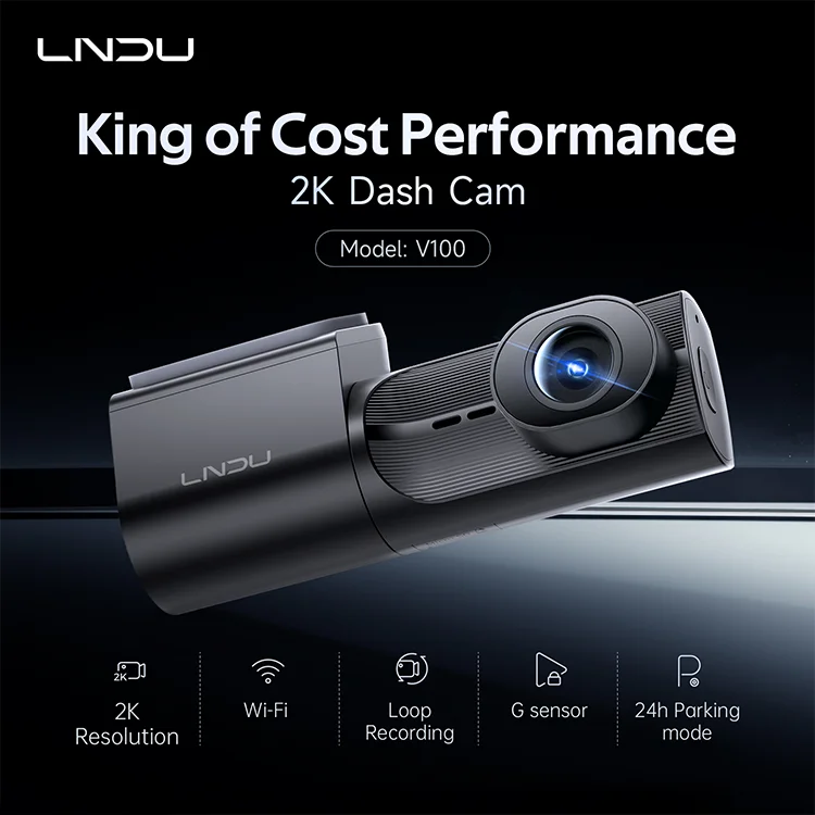LNDU V100 2K Dash Cam WiFi 24H Parking Mode Car DVR with Loop Recording G-Sensor  APP Control Front Car Camera