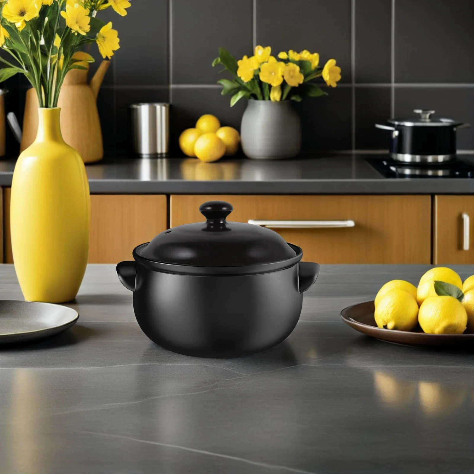 

19.5cm Ceramic Pot Lid Replacement Heatresistant for Soup Stew Pot Home Cooking Optimal Heat Retention Easy Cleaning