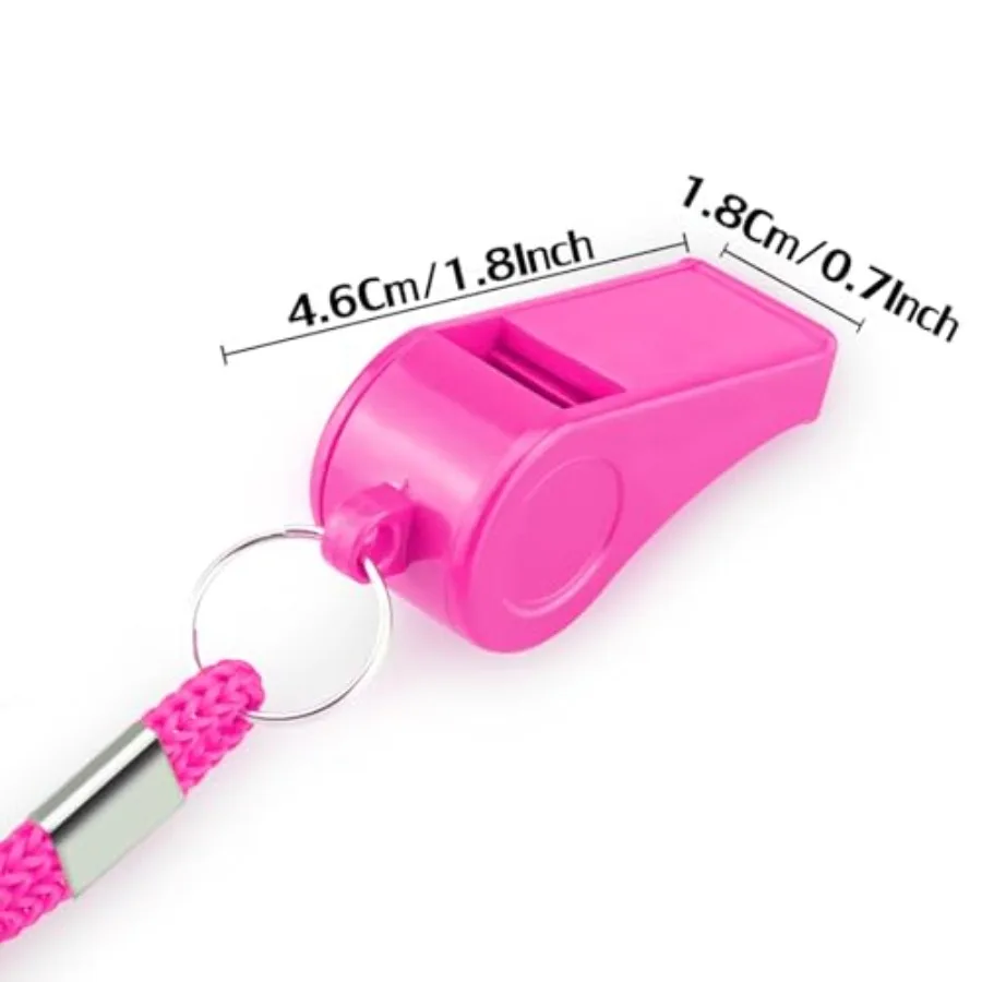 12 Pack Pink Loud 120dB Plastic Whistles with Lanyard HighPitched Safety Whistle for Sports Coaching and Collective Entertainme