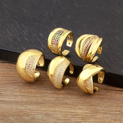 Nidin Light Luxury Trendy Shiny Zircon Charm Open Rings Adjustable For Female Male Wedding Party Fine Finger Jewelry Accessories