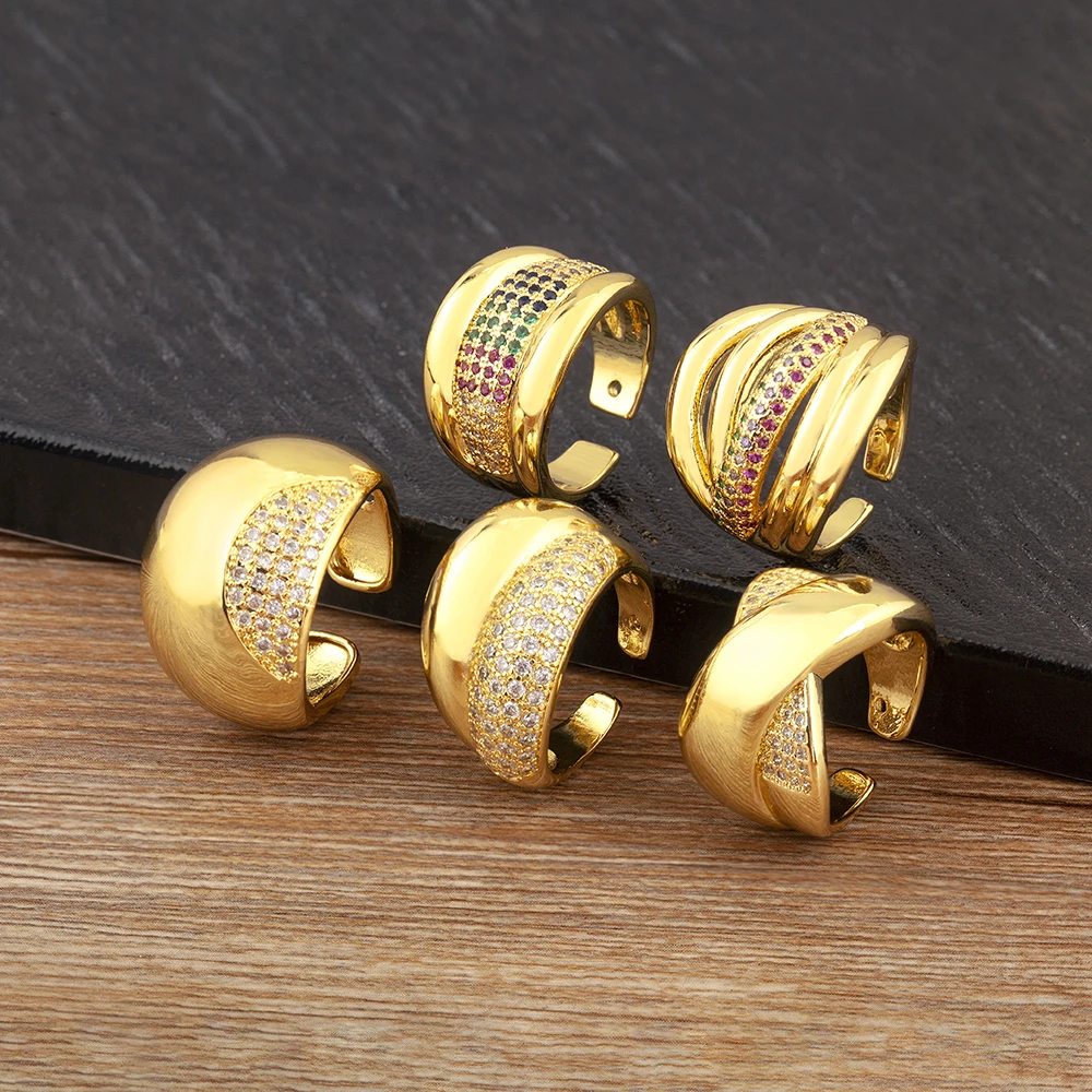 Nidin Light Luxury Trendy Shiny Zircon Charm Open Rings Regulowane dla kobiet Mężczyzna Ślub Impreza Drobna biżuteria na palce Akcesoria