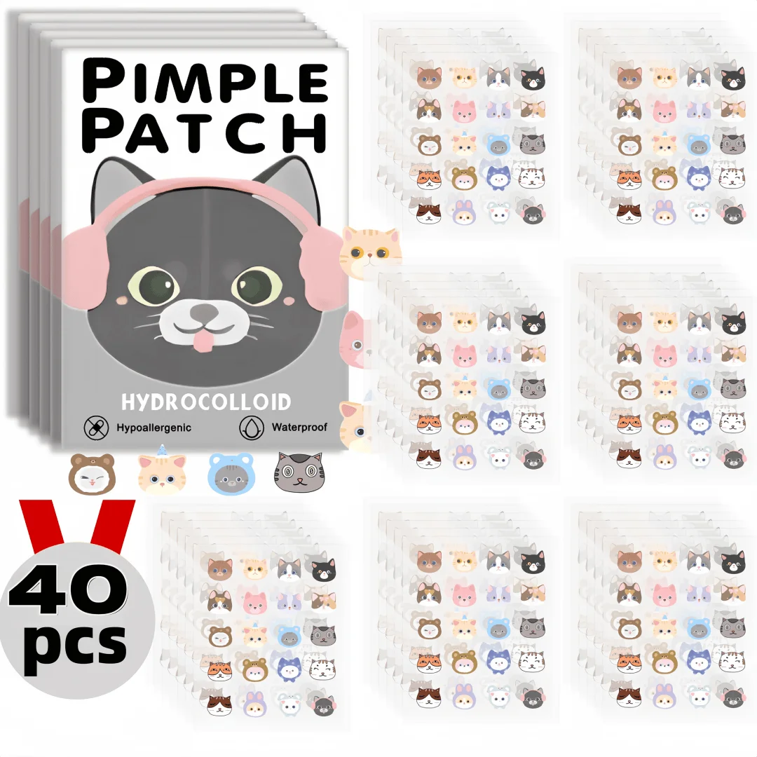 40pcs Salicylic Acid Acne Patches - Invisible & Cute Cat-Shaped Stickers to Fight Pimples and Soothe Skin
