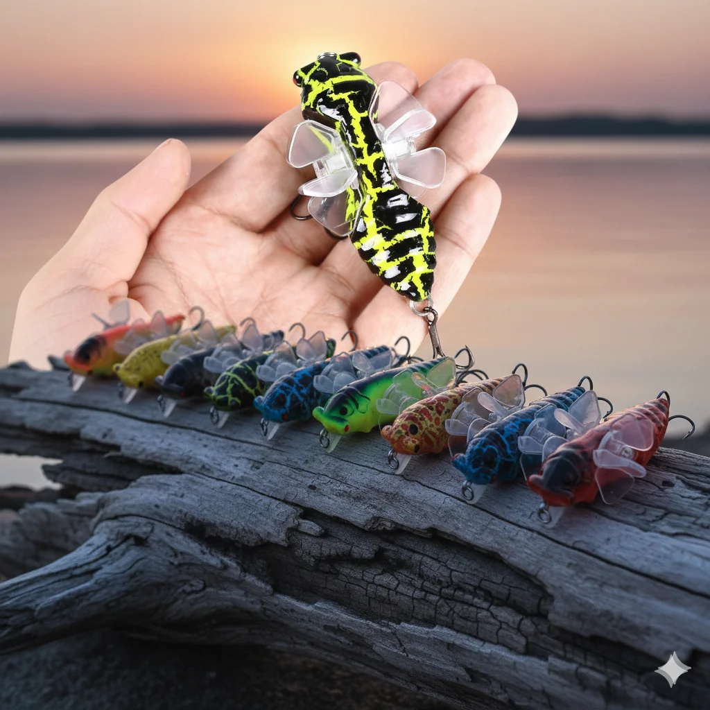 2 Stück Zikaden-Angelköder, 7,5 cm, 15,5 g, künstliches Insekten-Hartköder mit Flügeln, realistischer Topwater-Wobbler für Barsch- und Hechtangeln