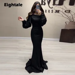 Eightale Formal Women's Evening Dresses Arabic O-Neck Black Long Sleeves Customized Satin Mermaid Party Prom Gown robe de soirée