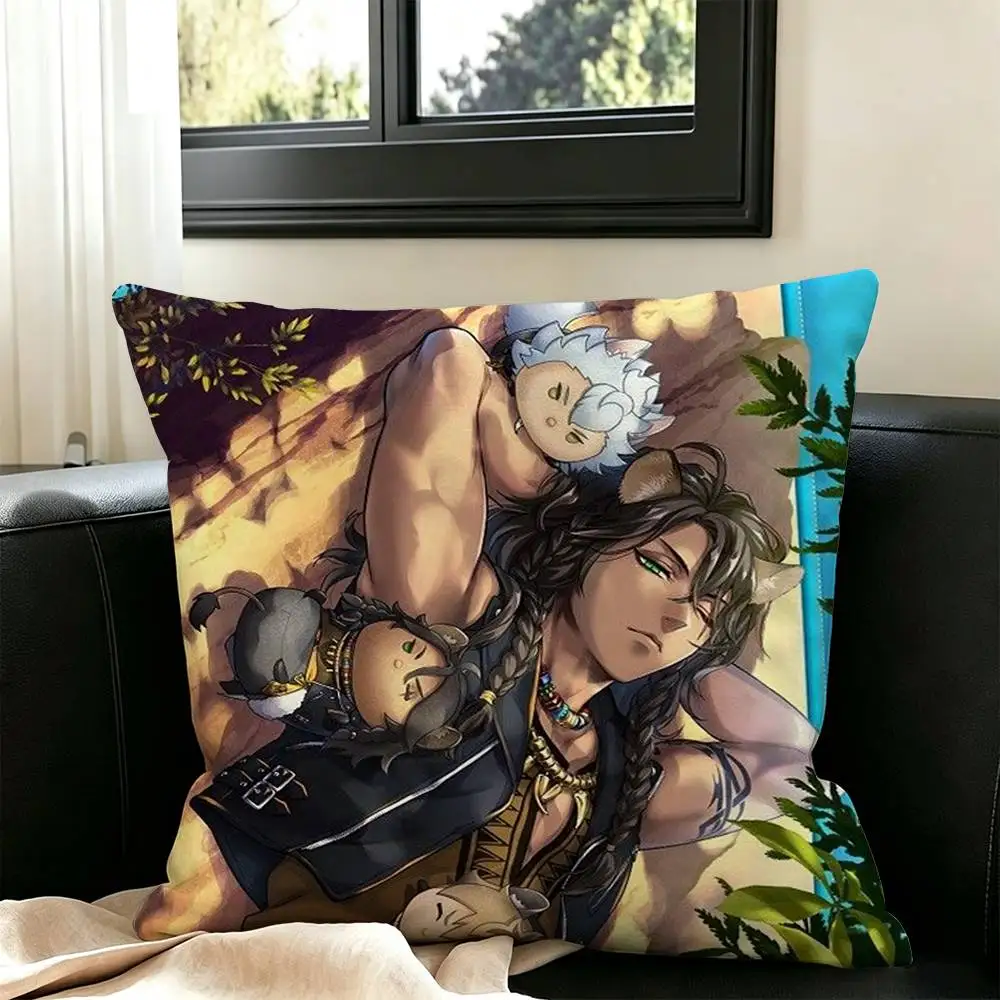 Twisted Wonderland Leona Kingscholar  Square Double-Sided printed Pillow Case Bedroom Bedside Pillow Sofa Cushion Cover