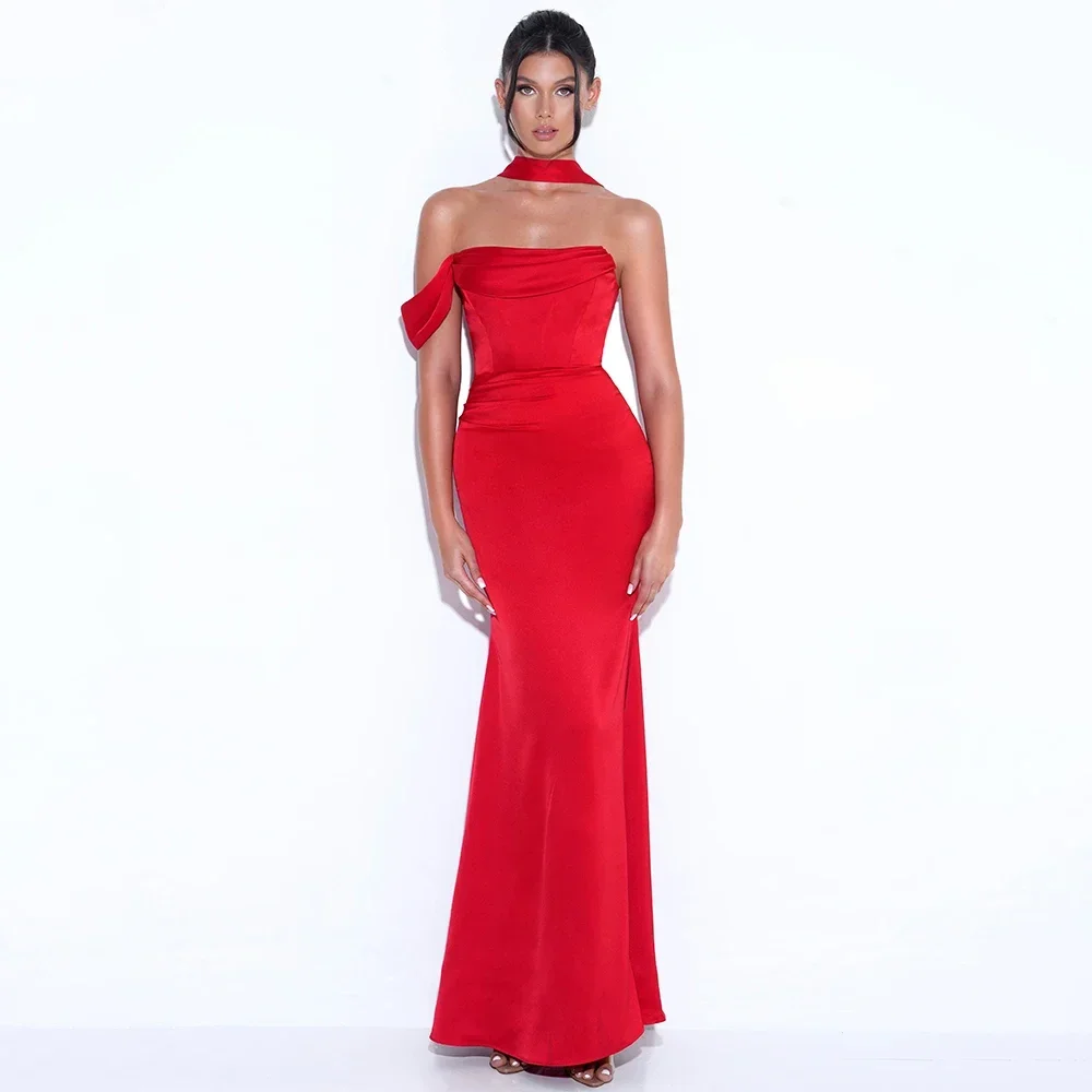 Customized Bright Red Evening Dress Mermaid Off The Shoulder Long Evening Gowns For Women Trumpet Sexy Prom Party Dress Custom