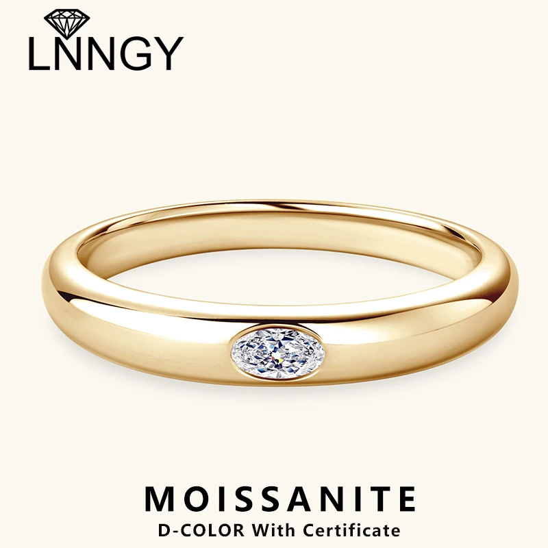 

Lnngy Bling 0.1ct Oval Cut Moissanite Rings 925 Sterling Sliver Couples Promise Eternity Ring for Lovers' Wedding Accessories