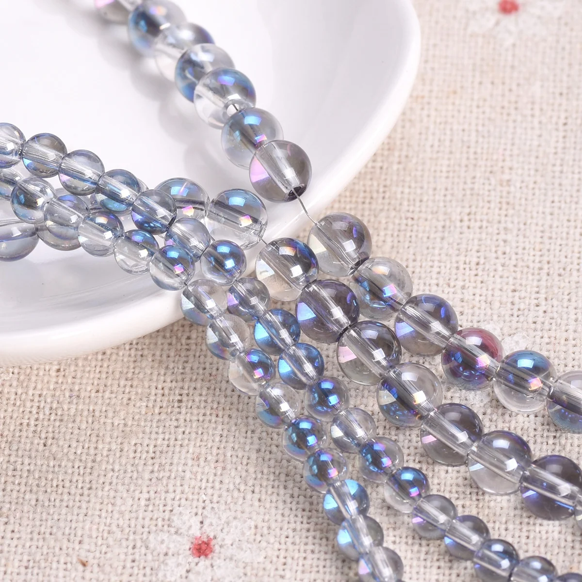 Round 4mm 6mm Half Blue Plated Shiny Crystal Glass Loose Spacer Beads Wholesale Lot For Jewelry Making DIY Crafts Findings