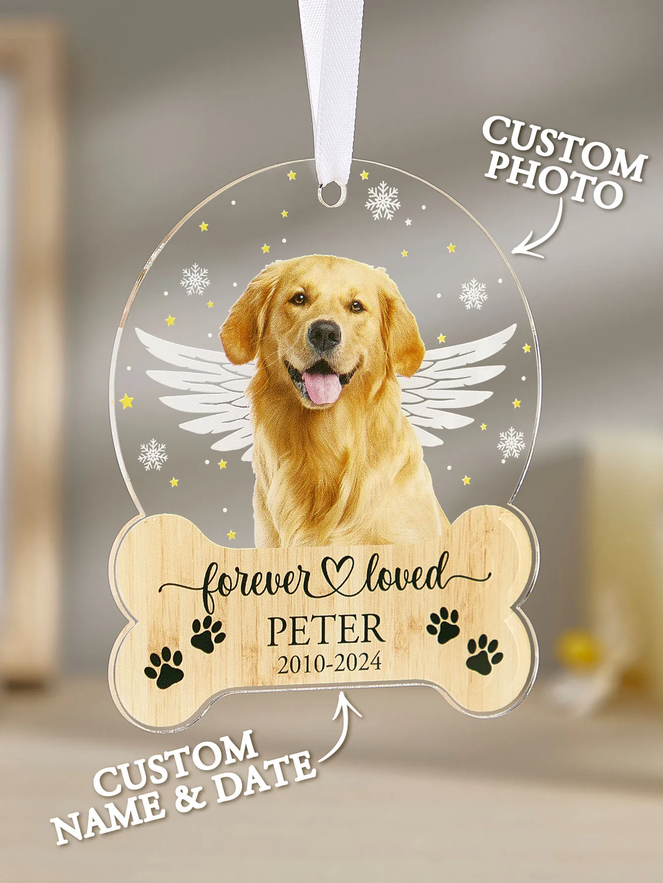 Custom Pet Photo Ornament Personalized Memorial Hanging Decor Acrylic Pet Keepsake Christmas Gift for Pet Lover In Loving Memory