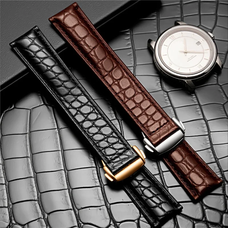 Alligator Leather Strap 19/20/21/22mm for Omega Seamaster for Speedmaster Men Genuine Crocodile Skin Folding Buckle Watch Band