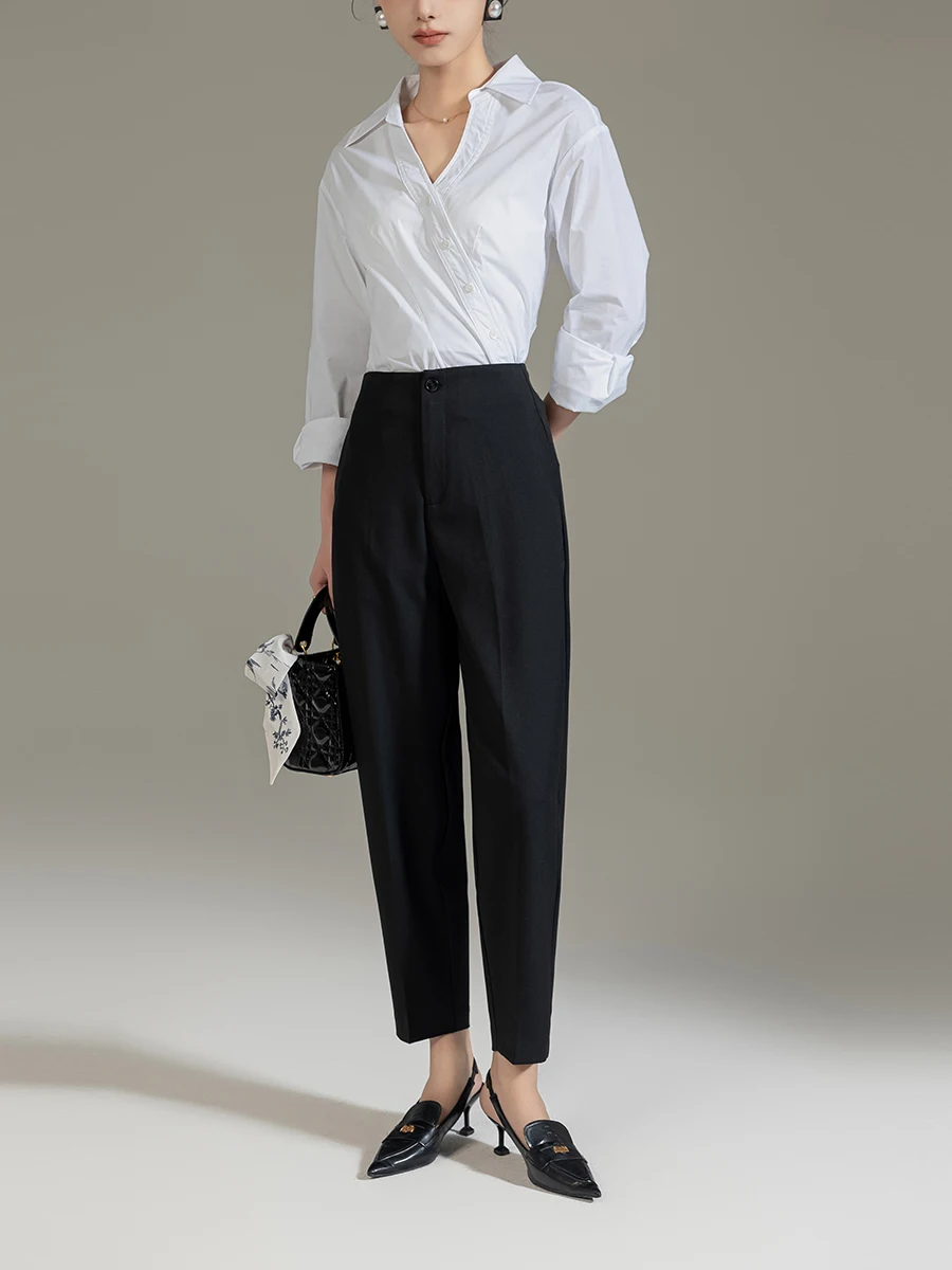 

High Waist Casual Nine-Piece Women's Pants Spring Summer New Sle Slimming Straight Leg Pants Commute Sle Polyester Blend